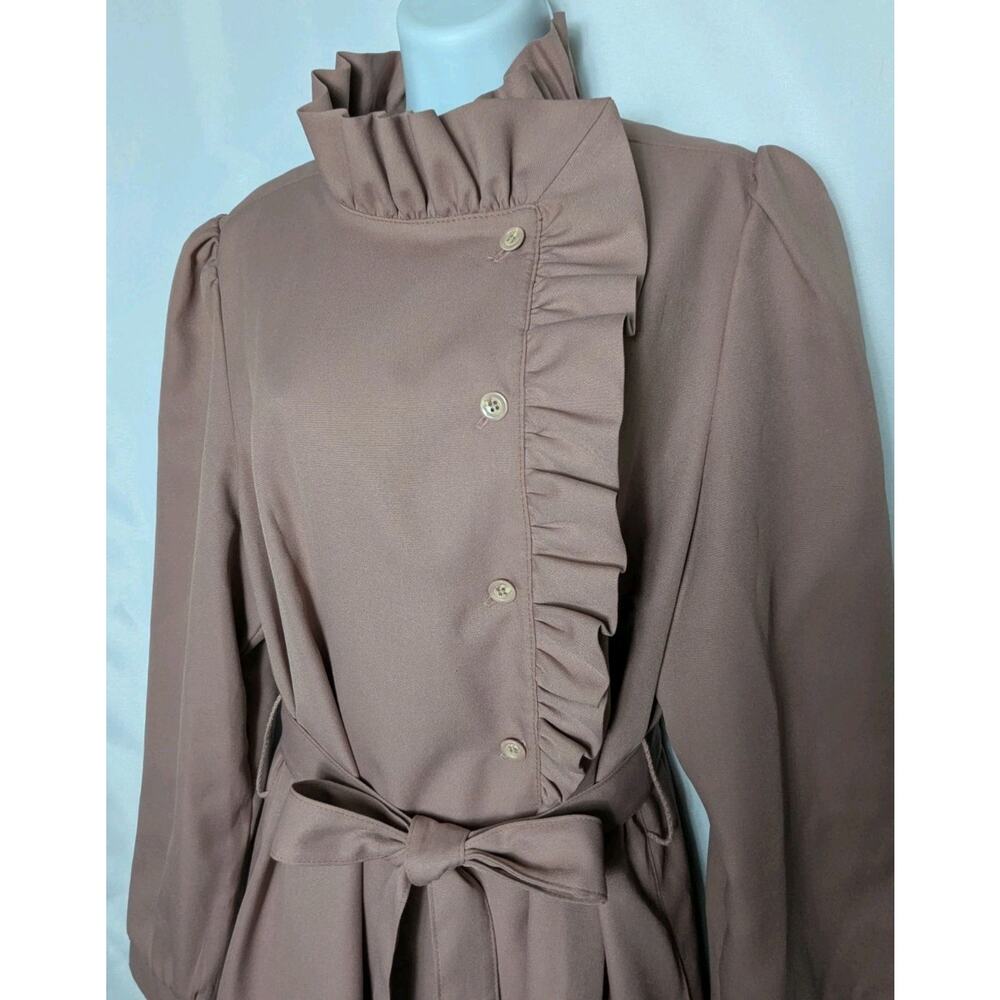 Vintage Bonders 1960s Pale Lilac Mauve Trench Coat Jacket Ruffle Military M - Picture 3 of 11